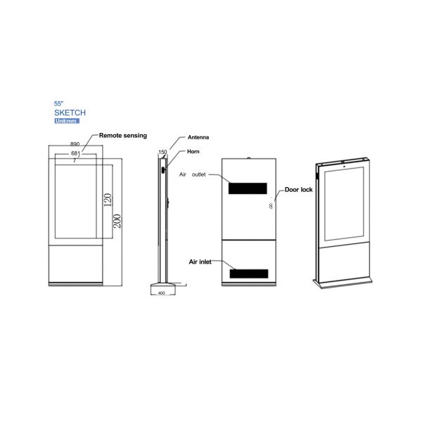 Outdoor Waterproof 55 Inch Floor Standing Kiosk Media Player Digital Signage Advertising Totem Text Animation Graphics SDK MJK