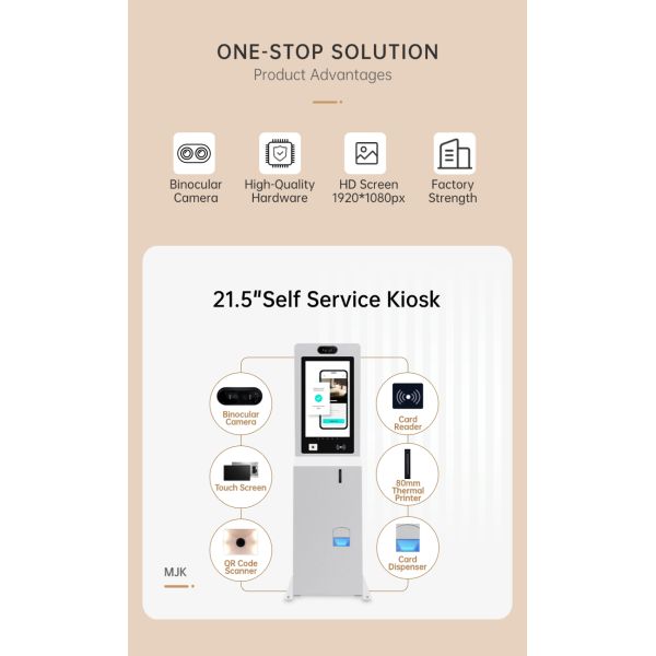MJK 21.5" Capacitive Windows Touch Screen SDK Enabled Android/Linux Self Service Indoor Hotel Booking Payment Kiosk Facial