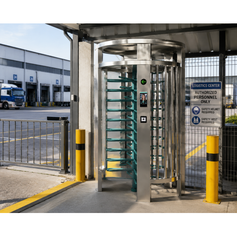 Full-height Turnstile For Construction Site Access Featuring Fingerprint Identification 304 Stainless Steel Construction With Weatherproof Protection