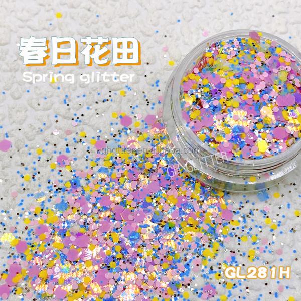 Spring Rainbow Christmas Glitter Mix Powder Hexagonal Body Holiday Decoration