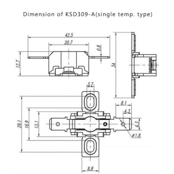 Bimetallic 250C 280C Thermostat KSD309-A KSD309 Auto Reset Ceramic Body High Temperature
