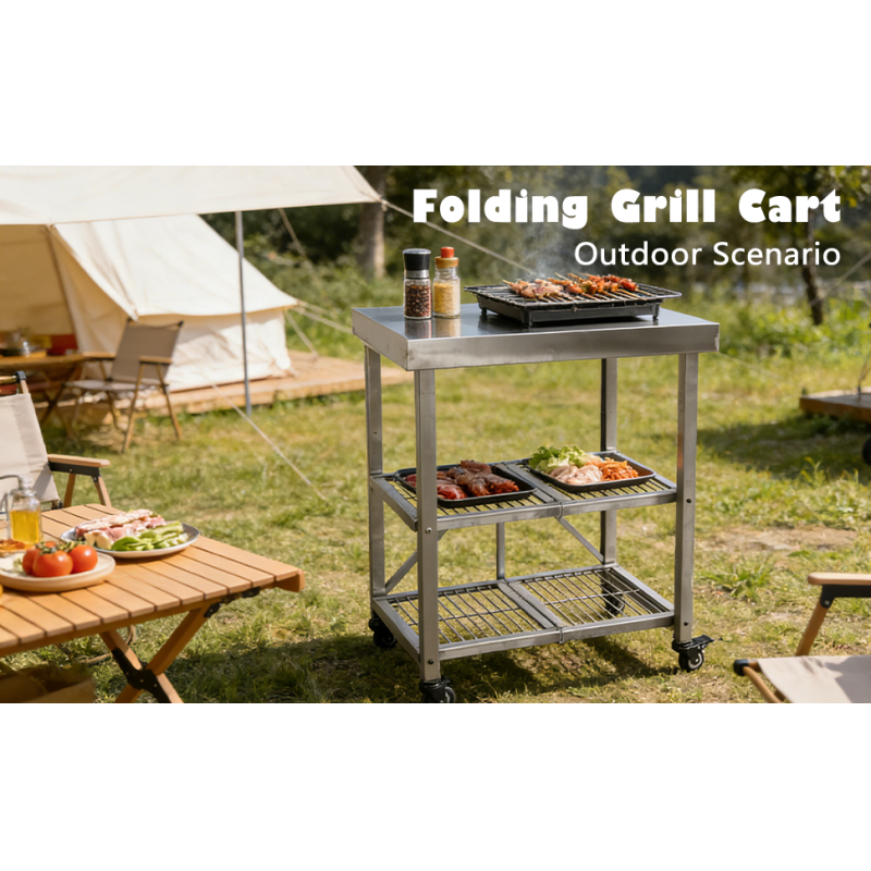 Foldable Stainless Steel Kitchen Cart With Wheels | Portable Kitchen Island, Microwave Stand & Storage Cart For Home, Restaurant & BBQ