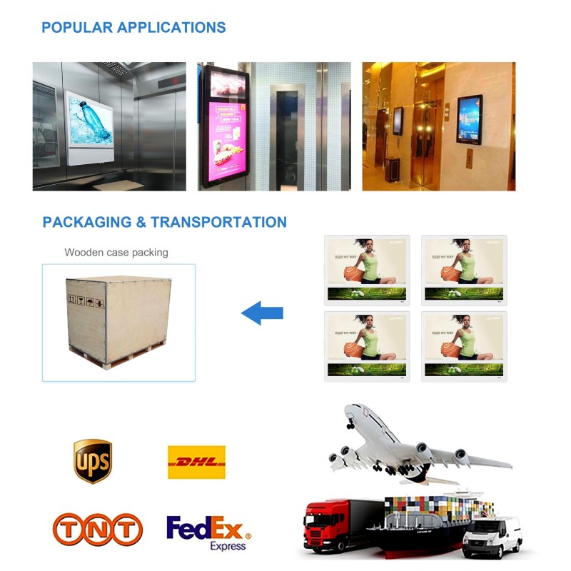 MJK Customized Size Full HD Wall Mountable LCD Advertising Screen Digital Signage for Elevator CE ROHS FCC Certification