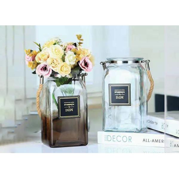 Elegant Square Decorative Clear Glass Vases Customized Logo Printing