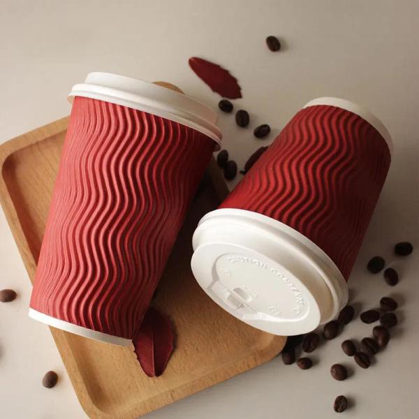 Red Ripple Disposable Paper Cup for Hot Coffee Double Wall with Custom Logo Red