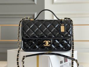 Buy cheap 22k Women Chanel Flap Bag 2022 Patent Leather Tofu Bag Black Gold product