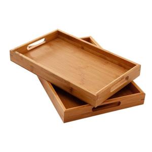 China Food 35*22cm Bamboo Kitchen Storage Wooden Woven Serving Trays Ergonomic Grip Handles on sale