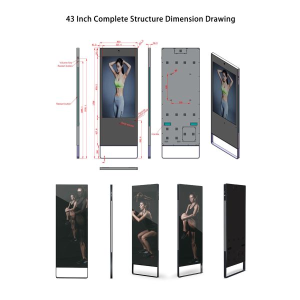 43" Smart Fitness Mirror 700nits High Brightness Interactive 10-Point Touch Magic Mirror Commercial Signage Kiosk OEM