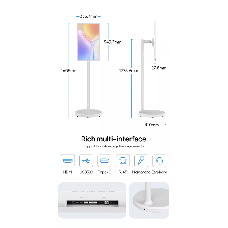 21.5-inch Portable Smart Display on Wheels, Battery Powered Standby Screen for Fitness, Yoga and Live Streaming
