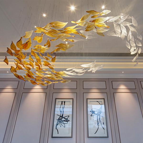 Modern Vivid Gold Shade Project Murano Glass Feather pendent light chandelier(WH-NC-104)