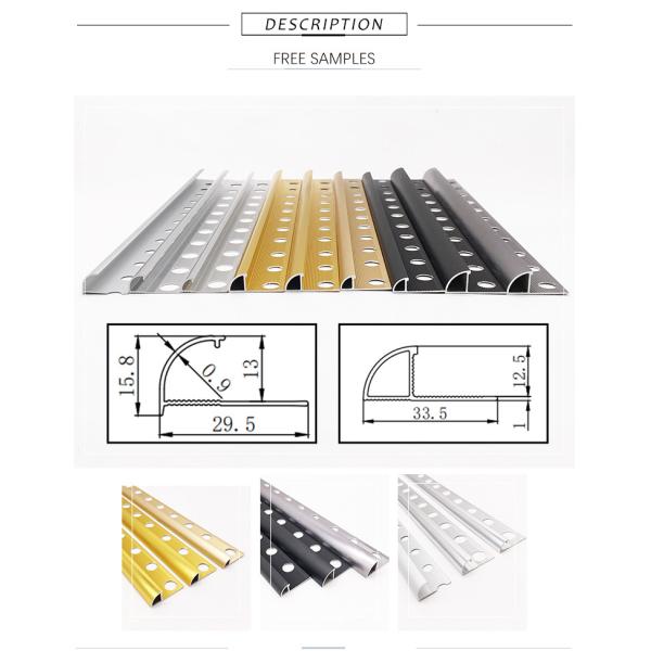 Brushed Aluminium Tile Trim , Anodized Metal Tile Trim 8mm Anticorrosion