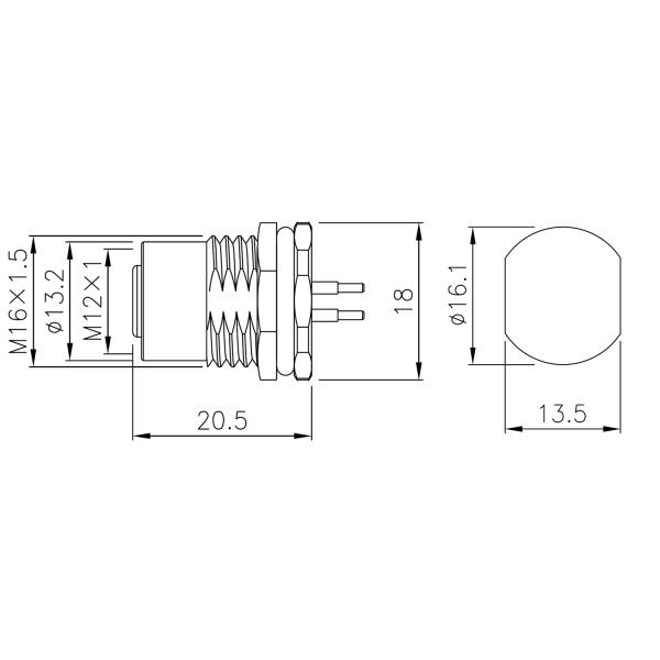 PCB Contacts M12 Connector Panel Front Mounting 12 Pin A Code Straight