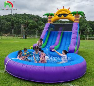 China Double Lane Inflatable Water Slide Combo With Pool Obstacle To Climb Inflatable Pool Slides on sale