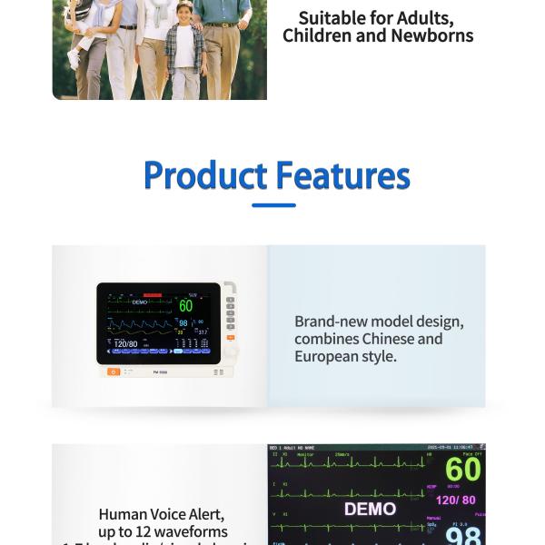 ISO13485 Certificated 6 Para Portable Patient Monitor With Sound Light And Word Alarm