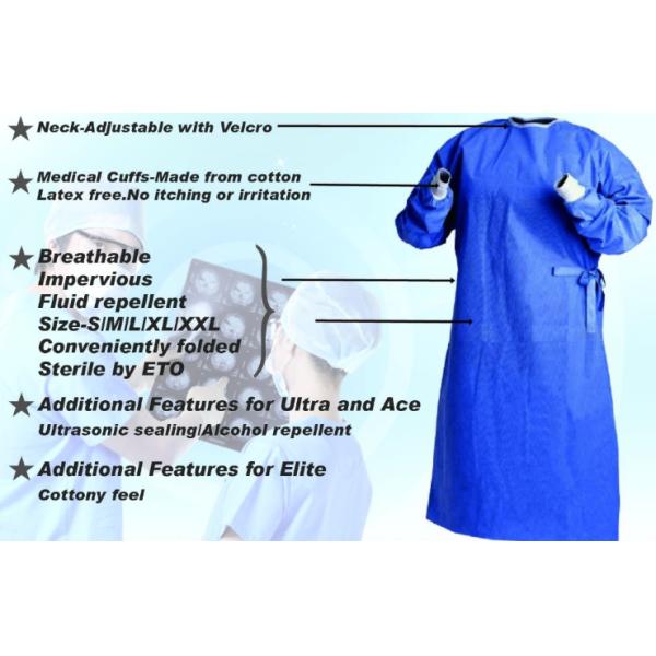 4 Ties Disposable Surgical Gown Breathable Knitted Cuff Environmentally Friendly