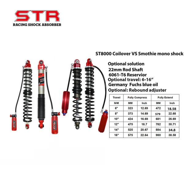 2 Way Twin Coilover Shock Adjustable Aluminum 16 Inch Coil Over Shocks