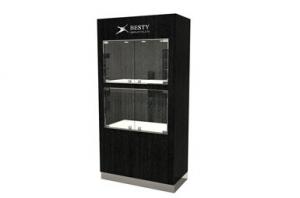 Buy cheap Timber veneered MDF Cabinet featuring LED lighting and swinging glass door open from front product