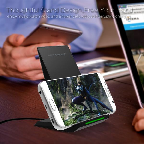 2 Coils Standing Wireless Charger Wood Shell Material 110-210khz Working Frequency