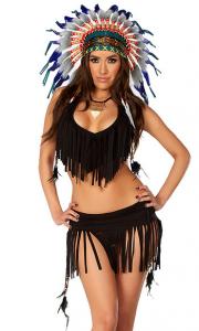 China Balck Spandex Rain Dance Sexy Native American Costume with Size S to XXL Available on sale