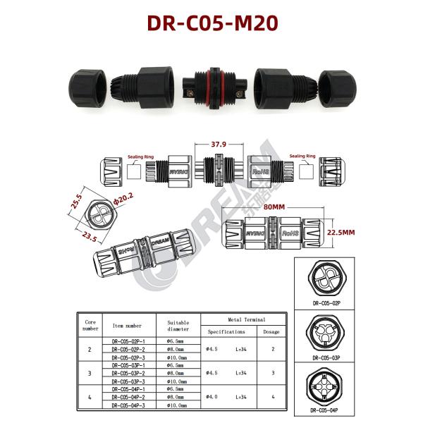 IP68 Waterproof Cable Connector 3-Channel 3-Poles, Outdoor Waterproof Junction Box Connector
