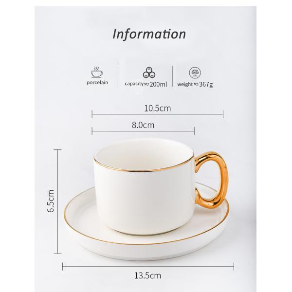 250ml Ceramic Cappucinno Cup And Saucer Set With Gold Rim Luxury Porcelain Coffee Mug
