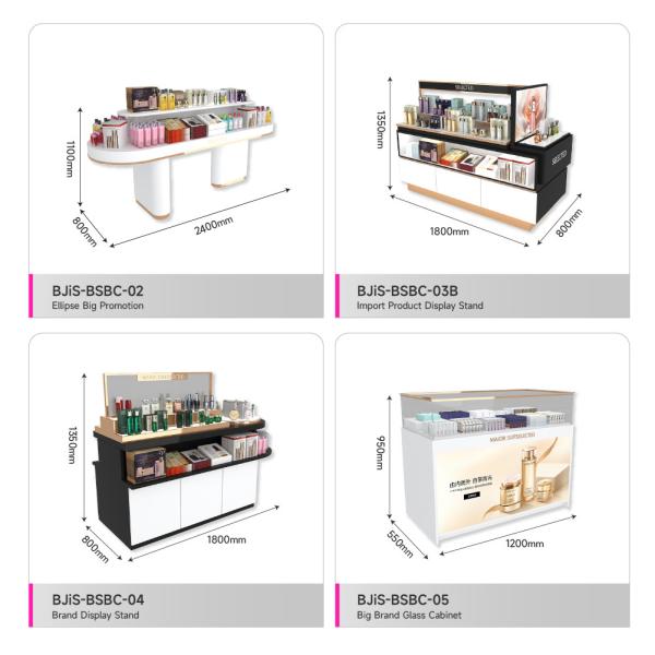Beauty Store Stand Platinum Wooden Island Cabinet With Led Lights For Branded Makeup Store Cabinet And Luxury Display Shelf