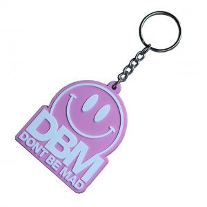 China Smile Face Custom Rubber Keychain Merrowed Borders For  Promotion Gift on sale