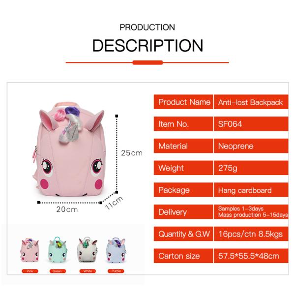 Customization Kids Backpack Diving Fabric Unicorn Bag Kindergarten Backpack