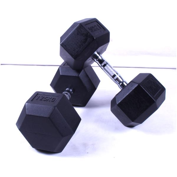 2.5kg to 40kg hex black rubber coated cast iron fixed dumbbell for wholesales