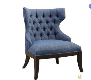 China ODM Wooden Navy Blue Fabric Upholstery Chair Solid Wood Legs ISO18001 Approved on sale