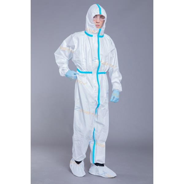 65GSM Disposable Isolation Coverall With Blue Taping