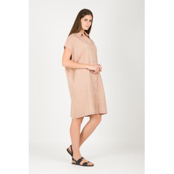 Summer women's fashion oversized cotton shirt dress in beige