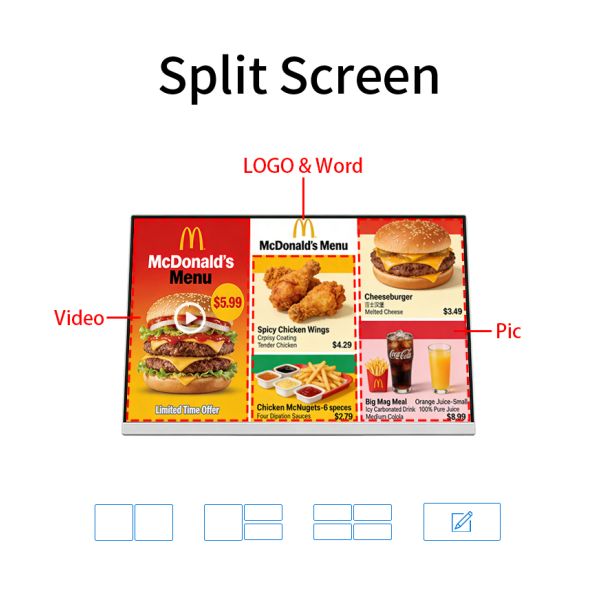 23.8" Digital Menu Board Wall Mounted Smart Advertising Display Electronic Restaurant Screen WiFi Cloud