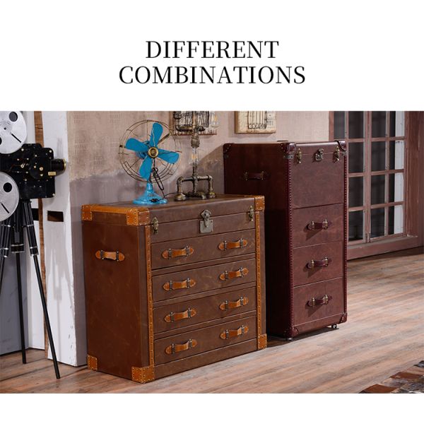 Vintage Brown Handmade Durable American-Style Retro Leather Side Table for Living Room Hotel Coffee Shop Bars