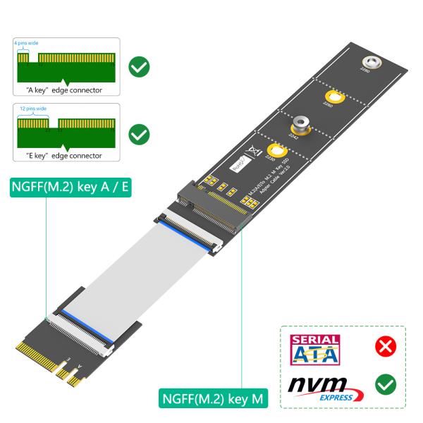 M.2 NGFF Key A+E to Key M Adapter for 22-80mm NVMe SSD