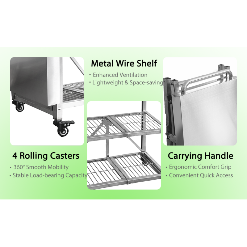 Foldable Stainless Steel Kitchen Cart With Wheels | Portable Kitchen Island, Microwave Stand & Storage Cart For Home, Restaurant & BBQ