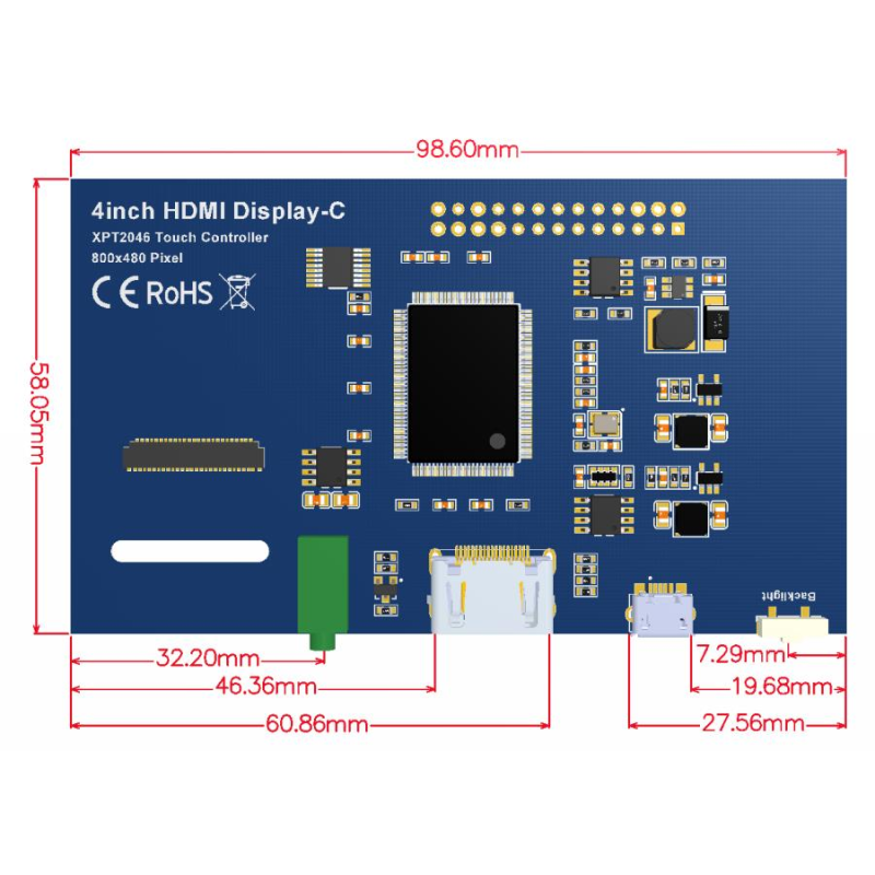 4 Inch Raspberry Pi Zero Touch Screen LCD Display 800*480 HDMI Port RTP Touch Panel