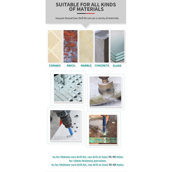 Tile Hole Saw 6mm Hex Shank Diamond Core Drill Bits For Porcelain