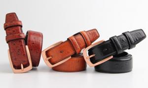 Buy cheap Ostrich Grain Genuine Leather Belt , Mens Brown Leather Belt With Zinc Alloy Buckle product