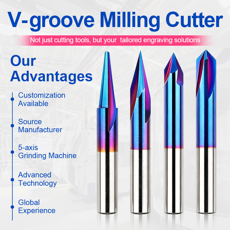 Factory Direct Nano Blue Coated Solid Ying Alloy V-Type Router Bit Set for High Precision Woodworking