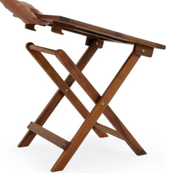 Picnic Solid Wood Frame Folding Garden Table for Outdoor Coffee Tea Drinks and Side Patio