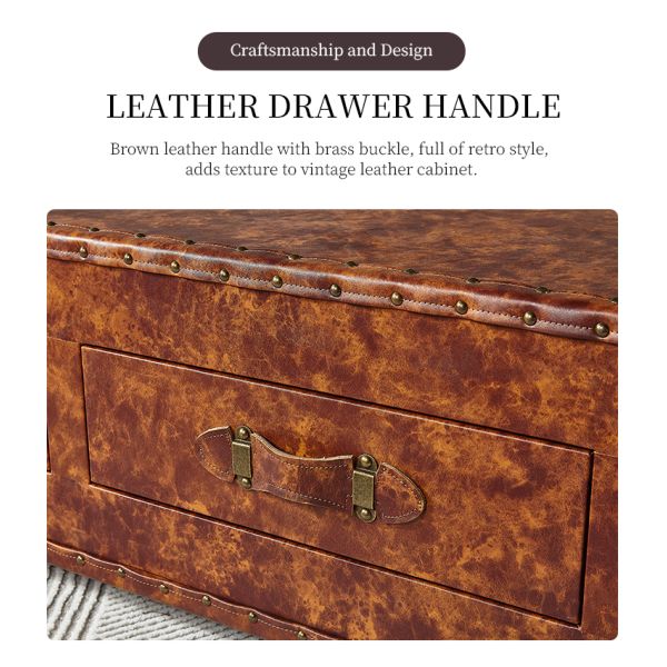 Nidea #303 American Retro Old Leather Suitcase Double Drawer Coffee Table Whiskey Bar for Hotel Personalized Coffee Home Furniture