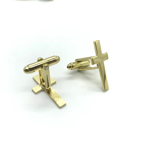 Shiny Gold Cross Cufflinks , Shirt Suit CuffLinks Mens Accessories