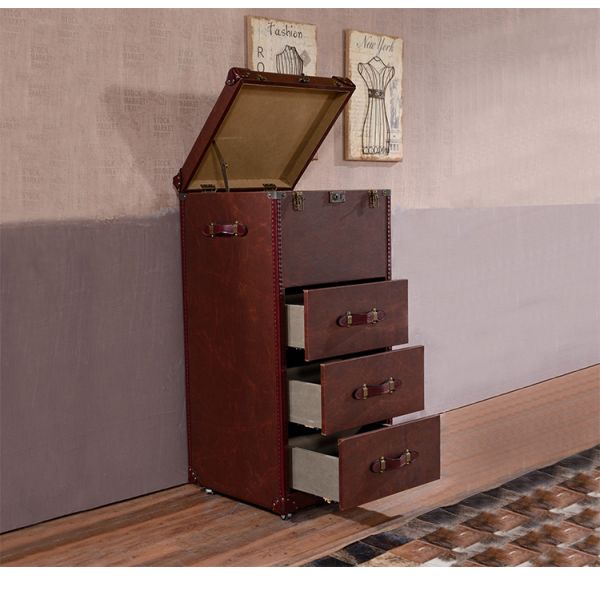 Vintage Brown Handmade Durable American-Style Retro Leather Side Table for Living Room Hotel Coffee Shop Bars