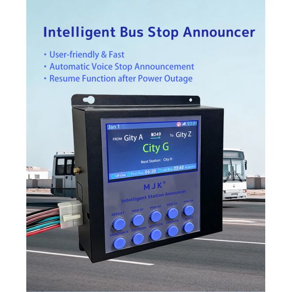 MJK New Arrival Metal Black Bus Train Announcement System Broadcaster with GPS Automatic Bus Stop Announcer