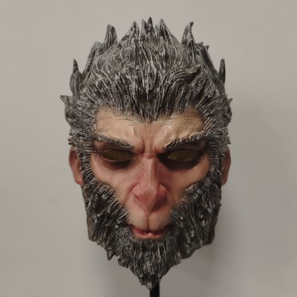 Patygr Hyper-Realistic Primal Ape Latex Mask - Hand-Painted Grey Mythical Monkey Warrior Headgear for Professional Cosplay