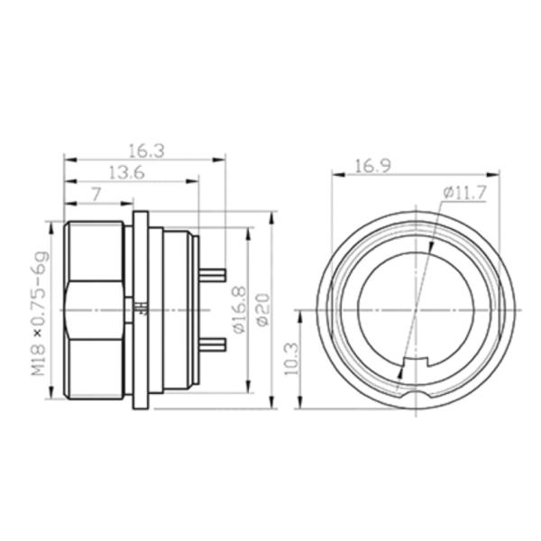 Female and male Nickel Plated waterproof M16 Multi Pin AISG Connector