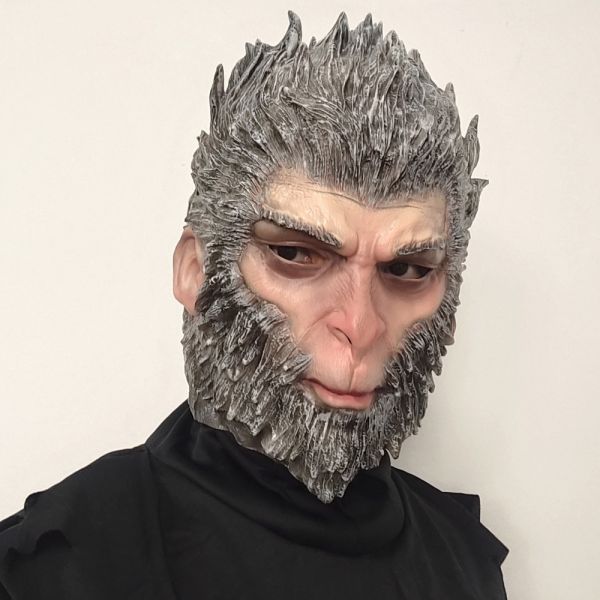 Patygr Hyper-Realistic Primal Ape Latex Mask - Hand-Painted Grey Mythical Monkey Warrior Headgear for Professional Cosplay