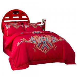 China Customized Color 100% Cotton JC 60S Red Bedding Set for Dreamlike Style Luxury Wedding on sale
