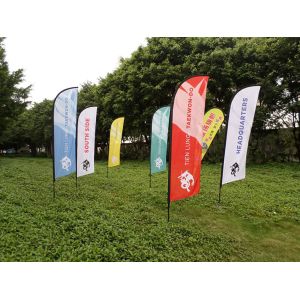 China OEM Logo Outdoor Beach Flag Promotional Feather Banner Stand on sale